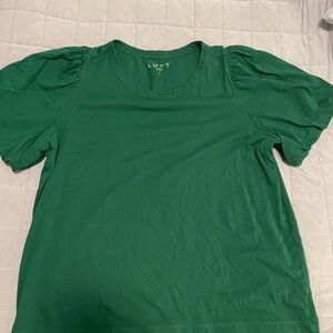 LOFT Green Puff Sleeve Shirt